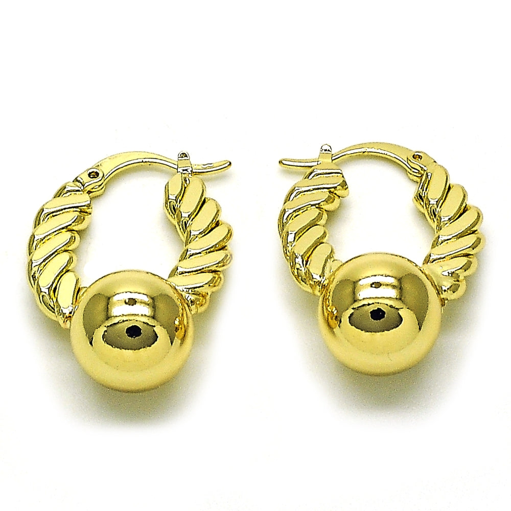Oro Laminado Small Hoop, Gold Filled Style Ball Design, Polished, Golden Finish