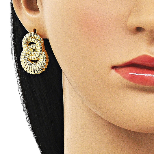 Oro Laminado Stud Earring, Gold Filled Style Infinite and Twist Design, Diamond Cutting Finish, Golden Finish