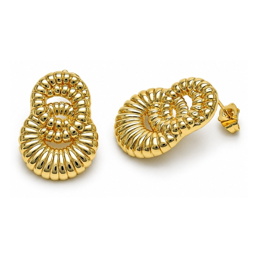 Oro Laminado Stud Earring, Gold Filled Style Infinite and Twist Design, Diamond Cutting Finish, Golden Finish