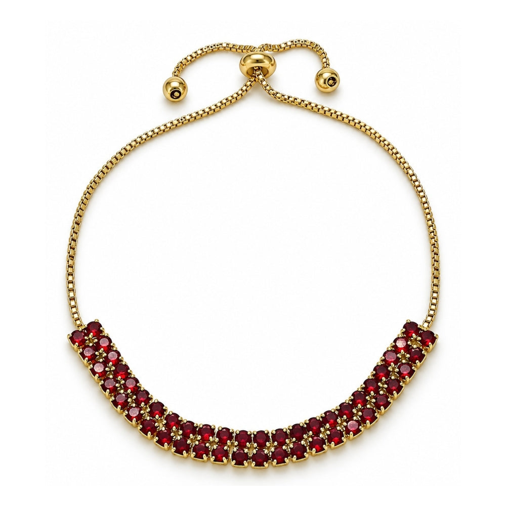 Oro Laminado Adjustable Bolo Bracelet, Gold Filled Style with Garnet Cubic Zirconia, Polished, Golden Finish