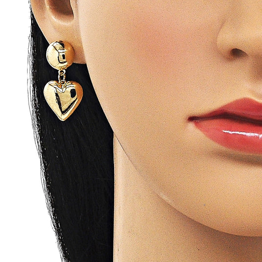 Oro Laminado Dangle Earring, Gold Filled Style Heart Design, Polished, Golden Finish