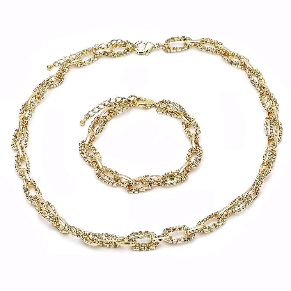 Oro Laminado Necklace and Bracelet, Gold Filled Style Twist Design, Polished, Golden Finish