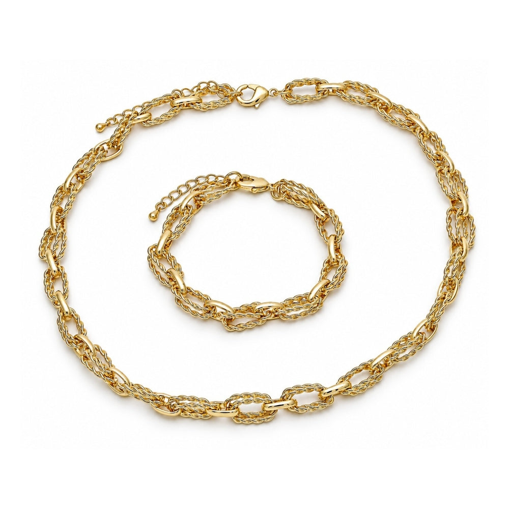 Oro Laminado Necklace and Bracelet, Gold Filled Style Twist Design, Polished, Golden Finish
