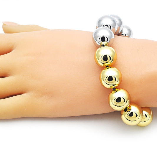 Oro Laminado Fancy Bracelet, Gold Filled Style Ball Design, Polished, Two Tone