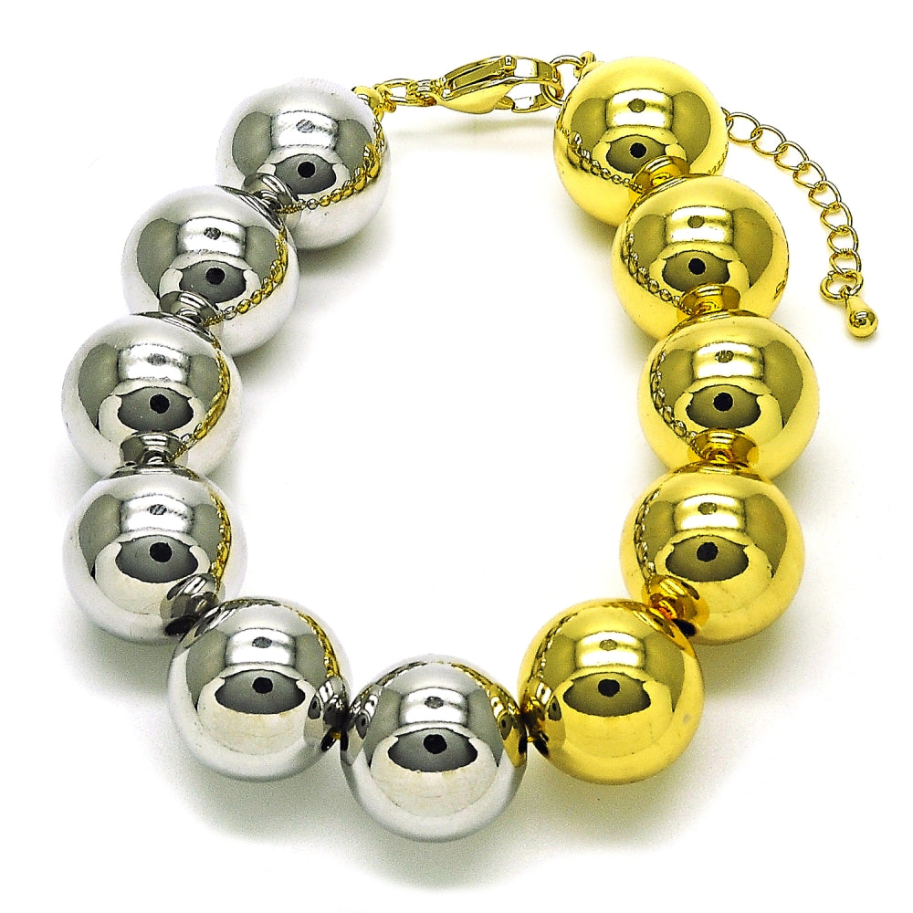Oro Laminado Fancy Bracelet, Gold Filled Style Ball Design, Polished, Two Tone