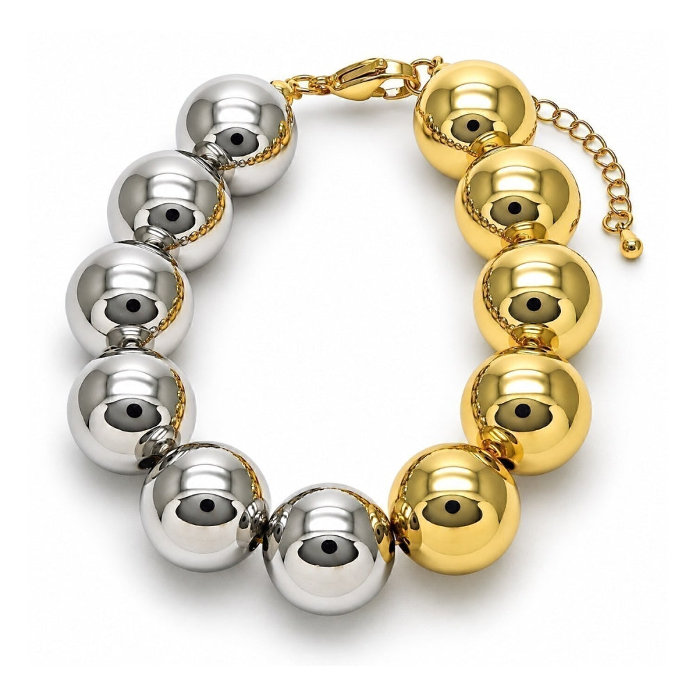 Oro Laminado Fancy Bracelet, Gold Filled Style Ball Design, Polished, Two Tone