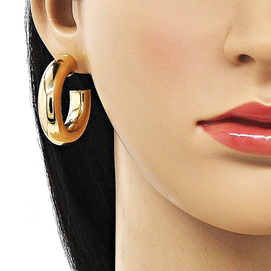 Oro Laminado Medium Hoop, Gold Filled Style Hollow Design, Polished, Golden Finish