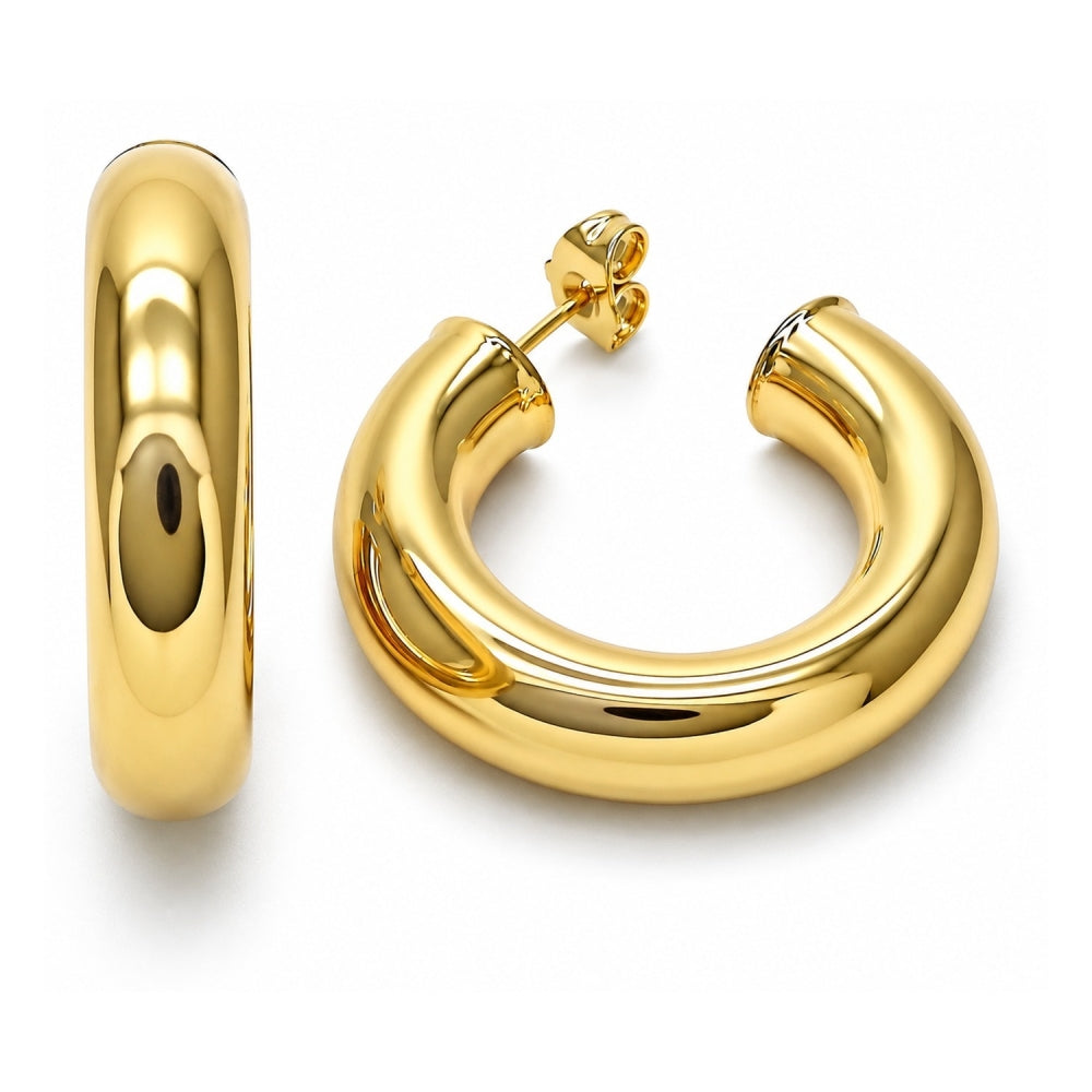 Oro Laminado Medium Hoop, Gold Filled Style Hollow Design, Polished, Golden Finish