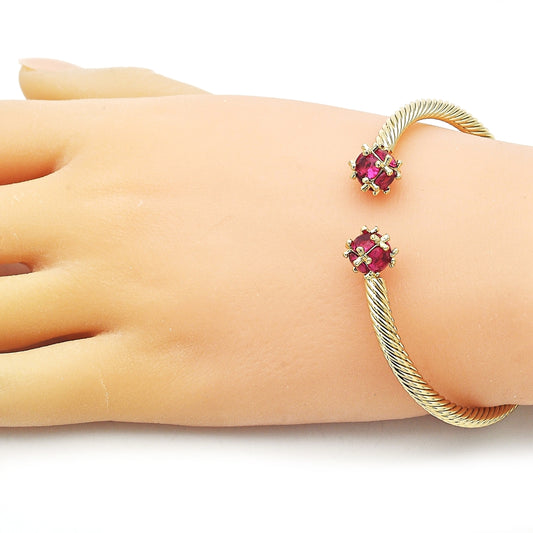 Oro Laminado Individual Bangle, Gold Filled Style Twist Design, with Ruby Cubic Zirconia, Polished, Golden Finish