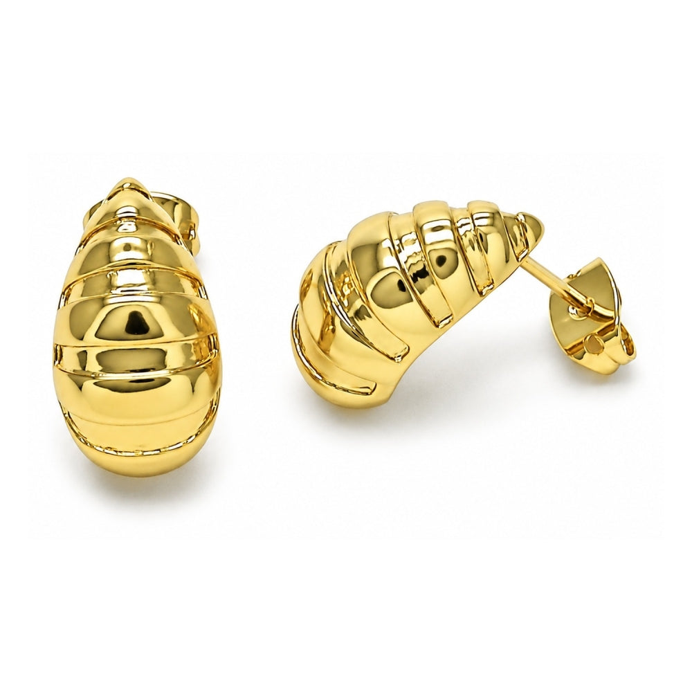Oro Laminado Stud Earring, Gold Filled Style Teardrop Design, Diamond Cutting Finish, Golden Finish