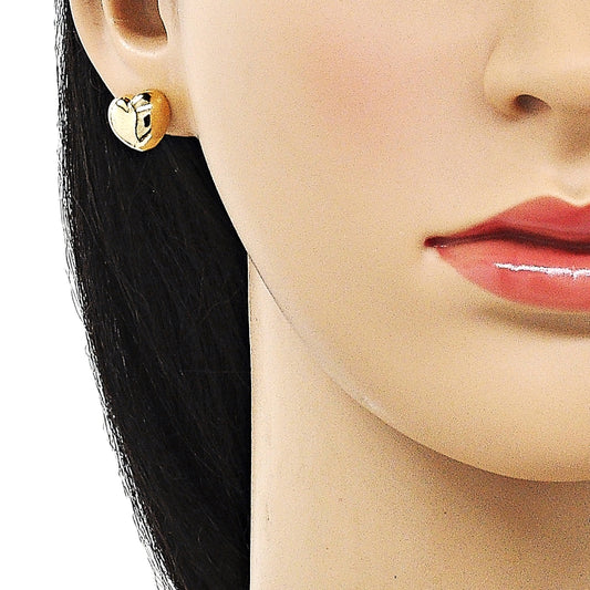 Oro Laminado Stud Earring, Gold Filled Style Heart Design, Polished, Golden Finish