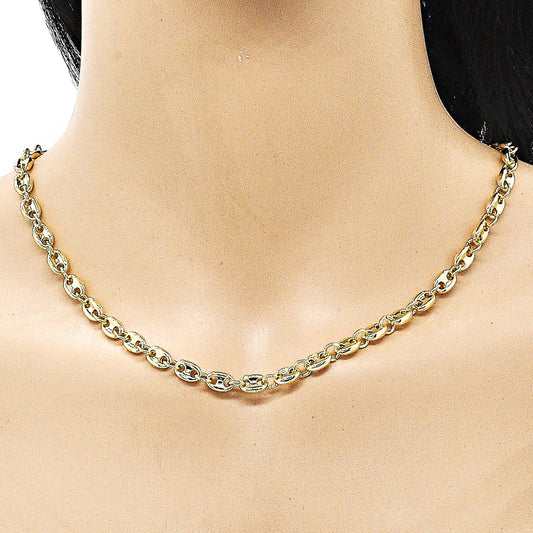 Oro Laminado Fancy Necklace, Gold Filled Style Puff Mariner Design, Polished, Golden Finish