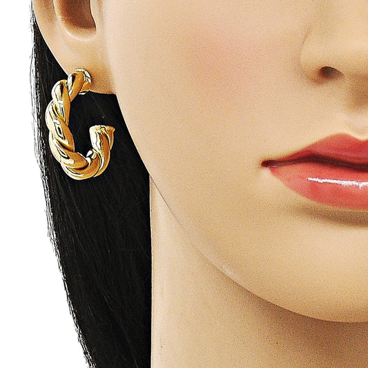 Oro Laminado Medium Hoop, Gold Filled Style Twist and Hollow Design, Polished, Golden Finish