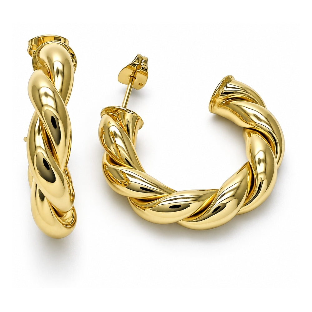 Oro Laminado Medium Hoop, Gold Filled Style Twist and Hollow Design, Polished, Golden Finish