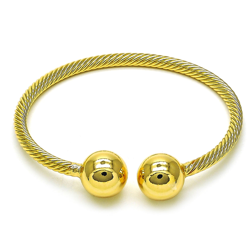 Oro Laminado Individual Bangle, Gold Filled Style Ball and Twist Design, Polished, Golden Finish