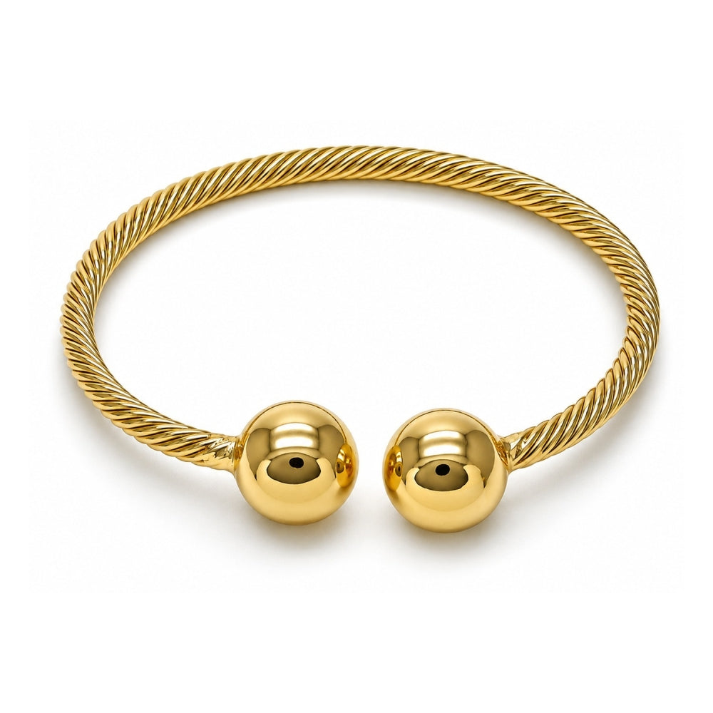 Oro Laminado Individual Bangle, Gold Filled Style Ball and Twist Design, Polished, Golden Finish
