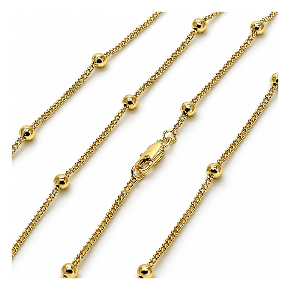 Oro Laminado Basic Necklace, Gold Filled Style Miami Cuban and Ball Design, Polished, Golden Finish