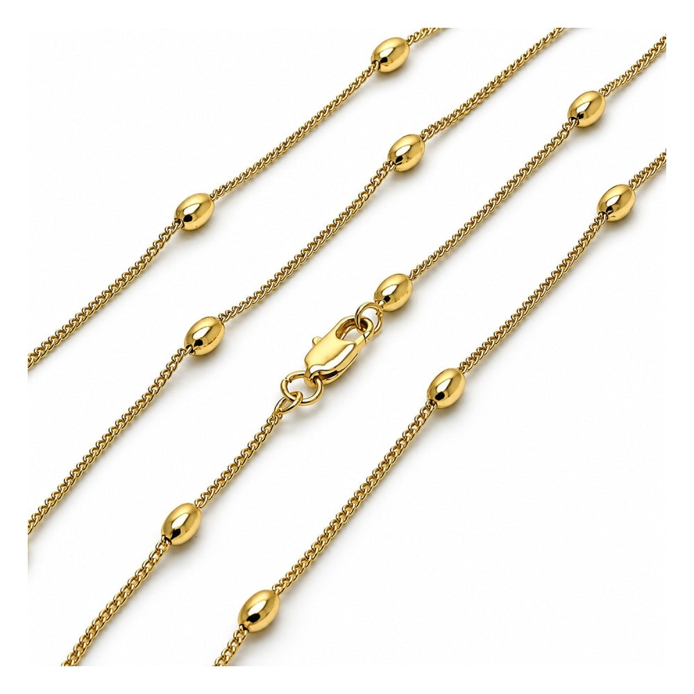 Oro Laminado Basic Necklace, Gold Filled Style Miami Cuban and Ball Design, Polished, Golden Finish