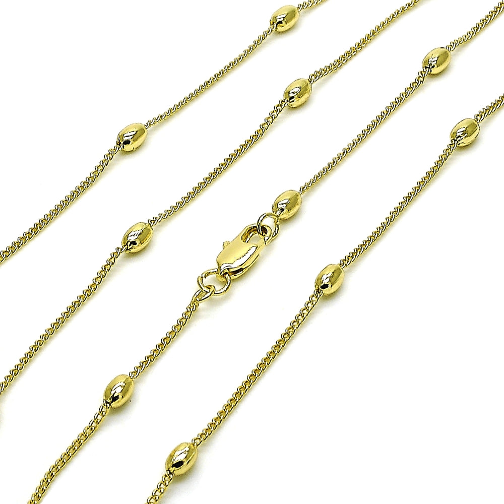 Oro Laminado Basic Necklace, Gold Filled Style Miami Cuban and Ball Design, Polished, Golden Finish