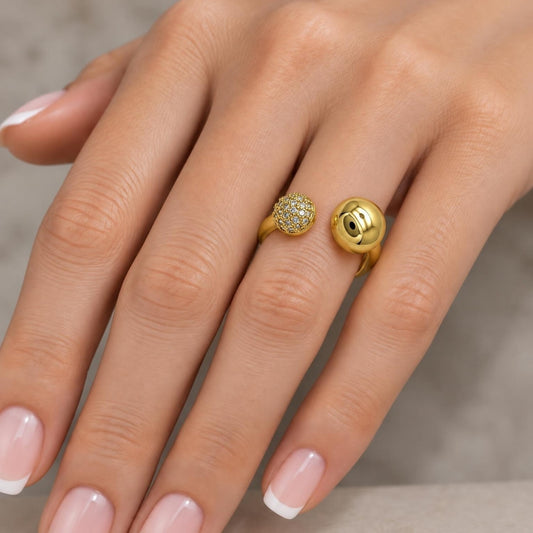 Oro Laminado Multi Stone Ring, Gold Filled Style Ball Design, with White Micro Pave, Polished, Golden Finish