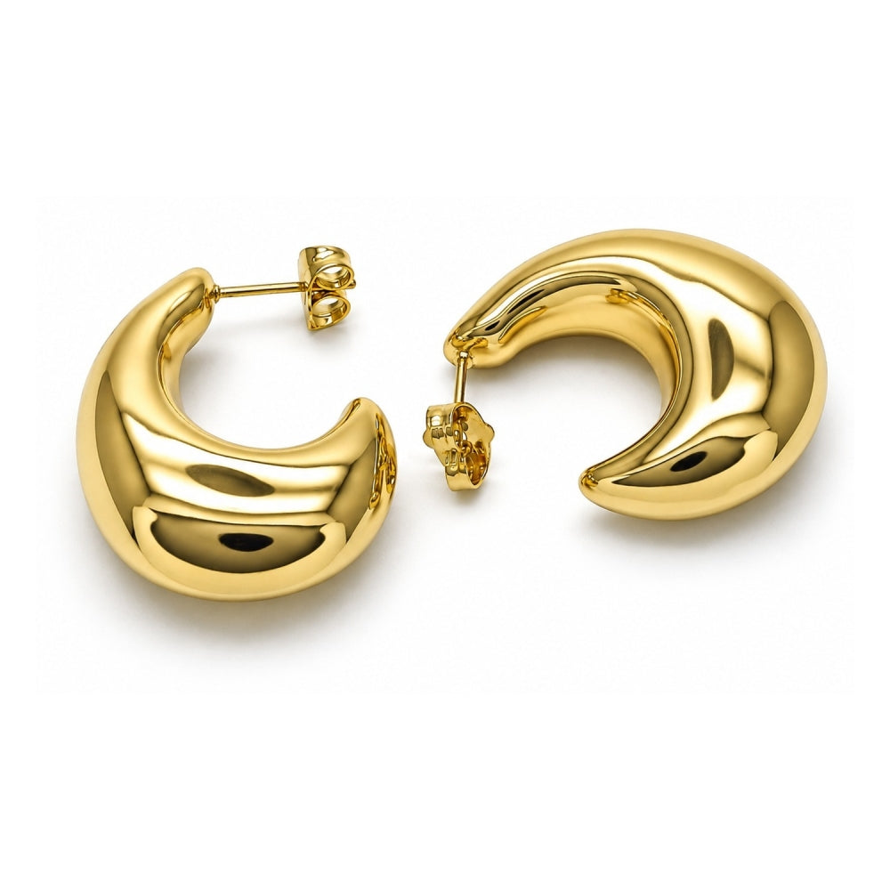 Oro Laminado Stud Earring, Gold Filled Style Hollow Design, Polished, Golden Finish