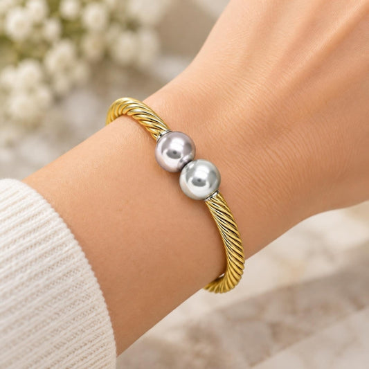 Oro Laminado Individual Bangle, Gold Filled Style Ball and Twist Design, Polished, Tricolor