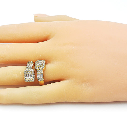 Oro Laminado Multi Stone Ring, Gold Filled Style Baguette and Cluster Design, with White Cubic Zirconia and White Micro Pave, Polished, Golden Finish
