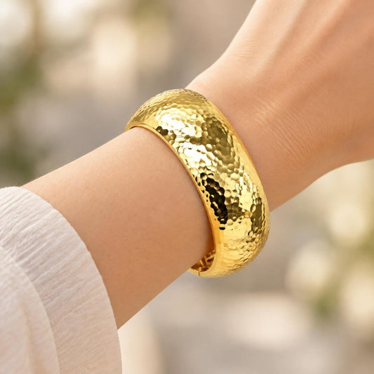 Oro Laminado Individual Bangle, Gold Filled Style Disco Design, Polished, Golden Finish