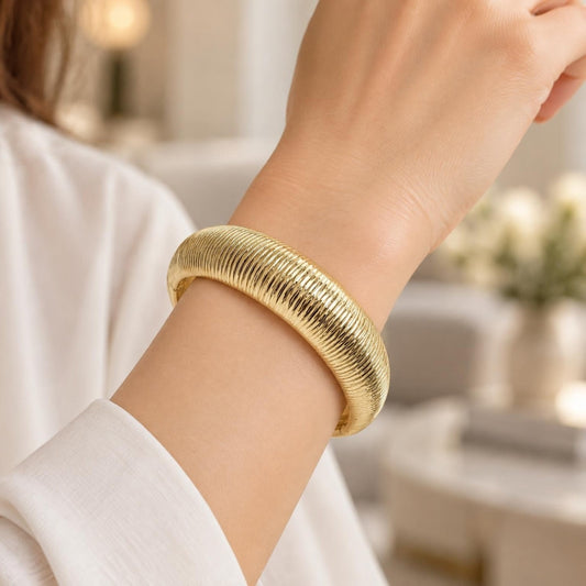Oro Laminado Individual Bangle, Gold Filled Style Brushed Finish, Golden Finish