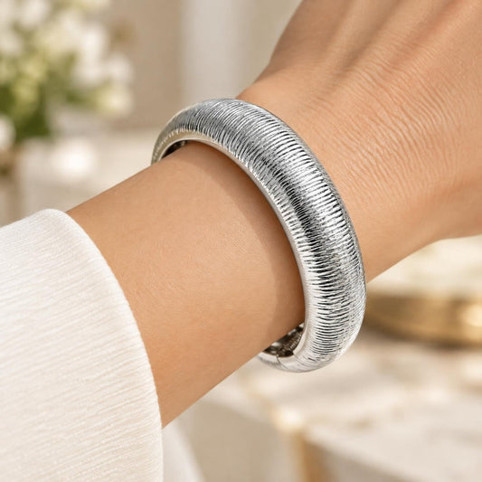 White Gold Filled Individual Bangle, Brushed Finish, Rhodium Finish