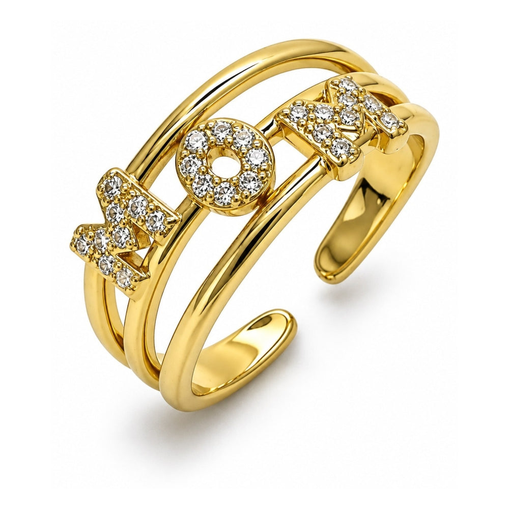 Oro Laminado Multi Stone Ring, Gold Filled Style Mom Design, with White Micro Pave, Polished, Golden Finish