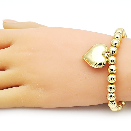 Oro Laminado Fancy Bracelet, Gold Filled Style Heart and Ball Design, Polished, Golden Finish