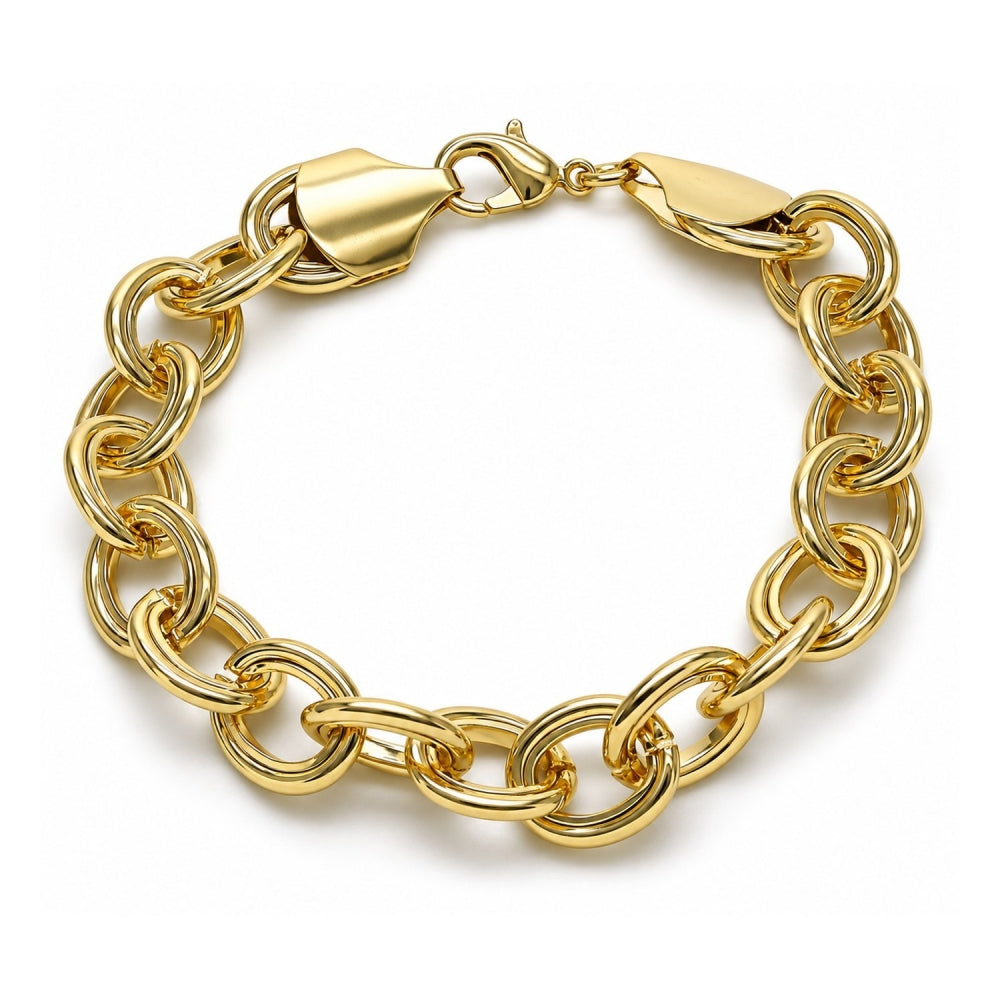 Oro Laminado Fancy Bracelet, Gold Filled Style Rolo Design, Polished, Golden Finish