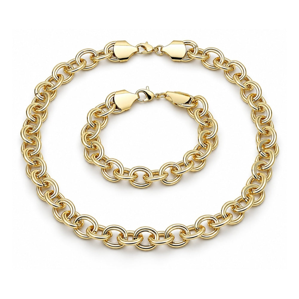 Oro Laminado Necklace and Bracelet, Gold Filled Style Rolo Design, Polished, Golden Finish