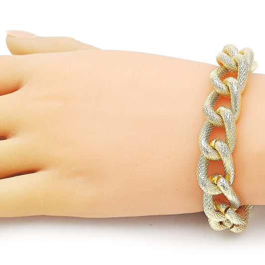 Oro Laminado Fancy Bracelet, Gold Filled Style Miami Cuban Design, Diamond Cutting Finish, Golden Finish