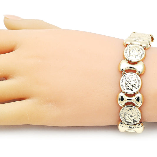 Oro Laminado Fancy Bracelet, Gold Filled Style Hugs and Kisses Design, Polished, Golden Finish