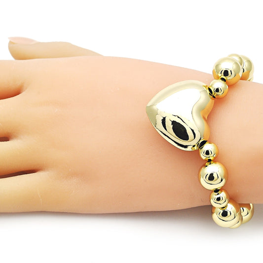 Oro Laminado Fancy Bracelet, Gold Filled Style Heart and Ball Design, Polished, Golden Finish
