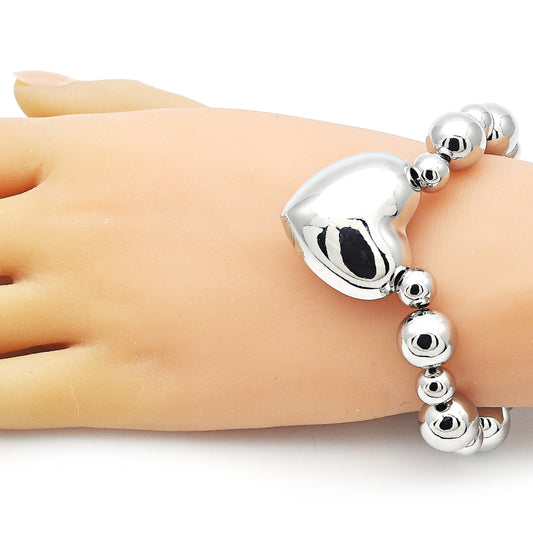 Rhodium Gold Filled Fancy Bracelet, Heart and Ball Design, Polished, Rhodium Finish