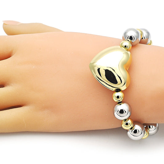 Oro Laminado Fancy Bracelet, Gold Filled Style Heart and Hollow Design, Polished, Two Tone
