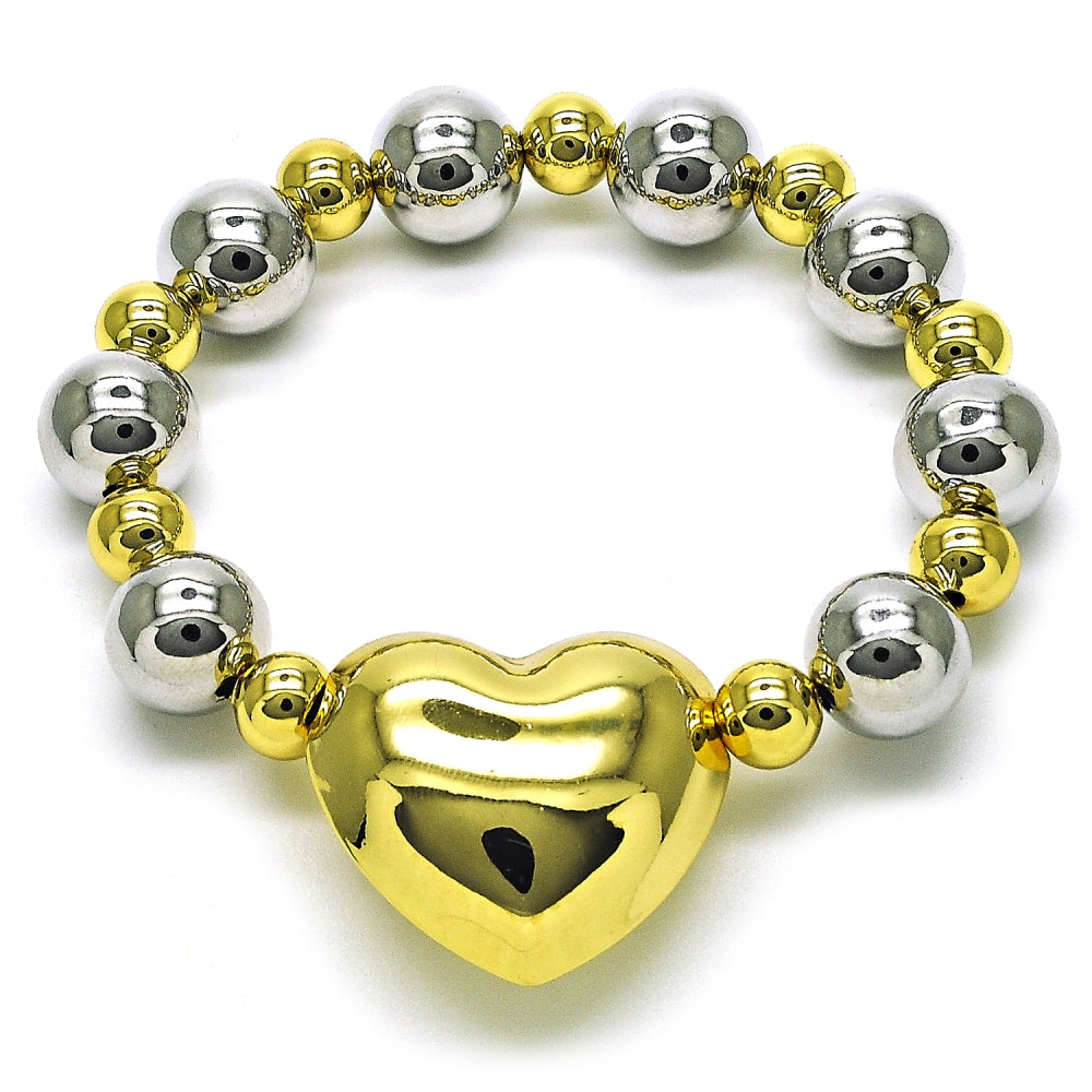 Oro Laminado Fancy Bracelet, Gold Filled Style Heart and Hollow Design, Polished, Two Tone