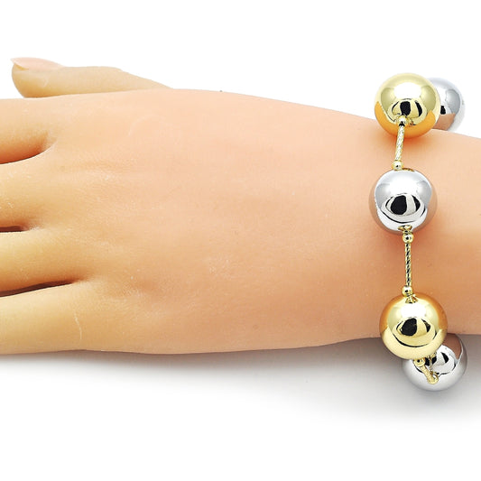 Oro Laminado Fancy Bracelet, Gold Filled Style Ball and Hollow Design, Polished, Two Tone
