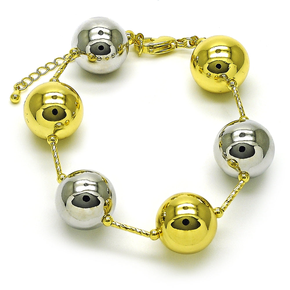 Oro Laminado Fancy Bracelet, Gold Filled Style Ball and Hollow Design, Polished, Two Tone