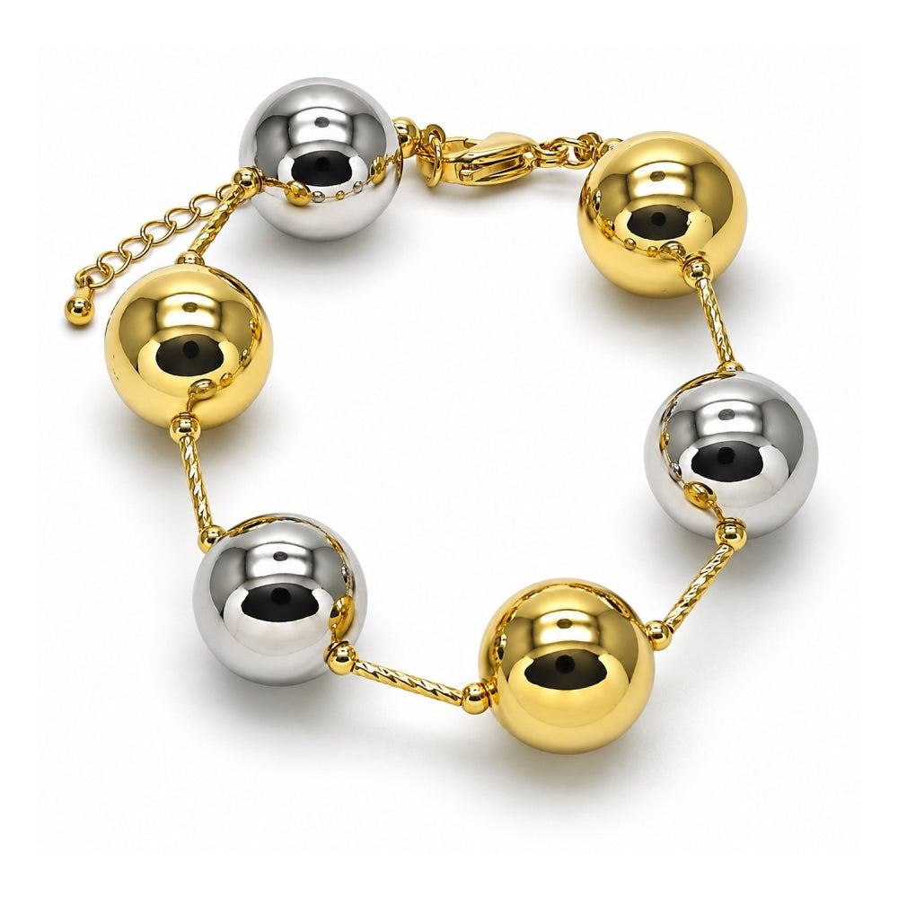 Oro Laminado Fancy Bracelet, Gold Filled Style Ball and Hollow Design, Polished, Two Tone