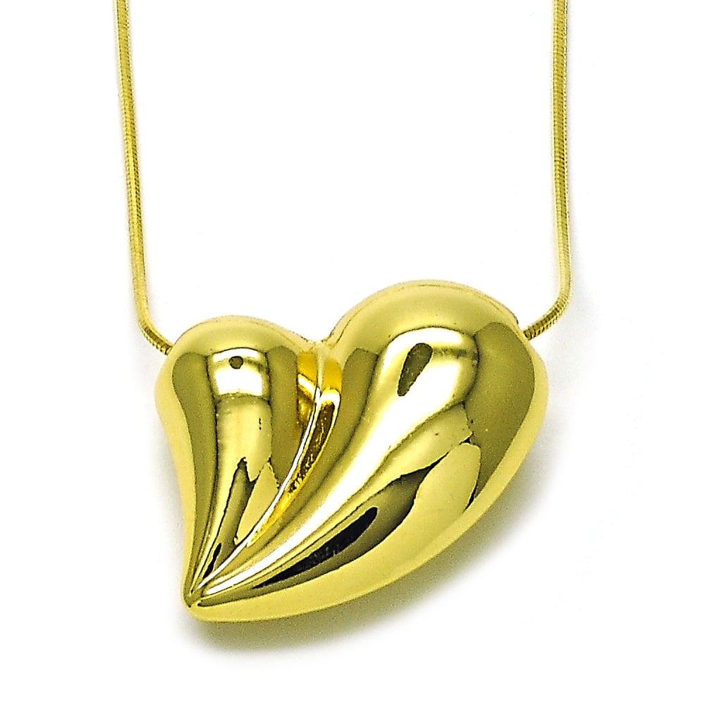 Oro Laminado Pendant Necklace, Gold Filled Style Heart and Hollow Design, Polished, Golden Finish