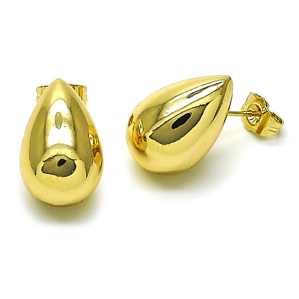 Oro Laminado Stud Earring, Gold Filled Style Teardrop and Hollow Design, Polished, Golden Finish