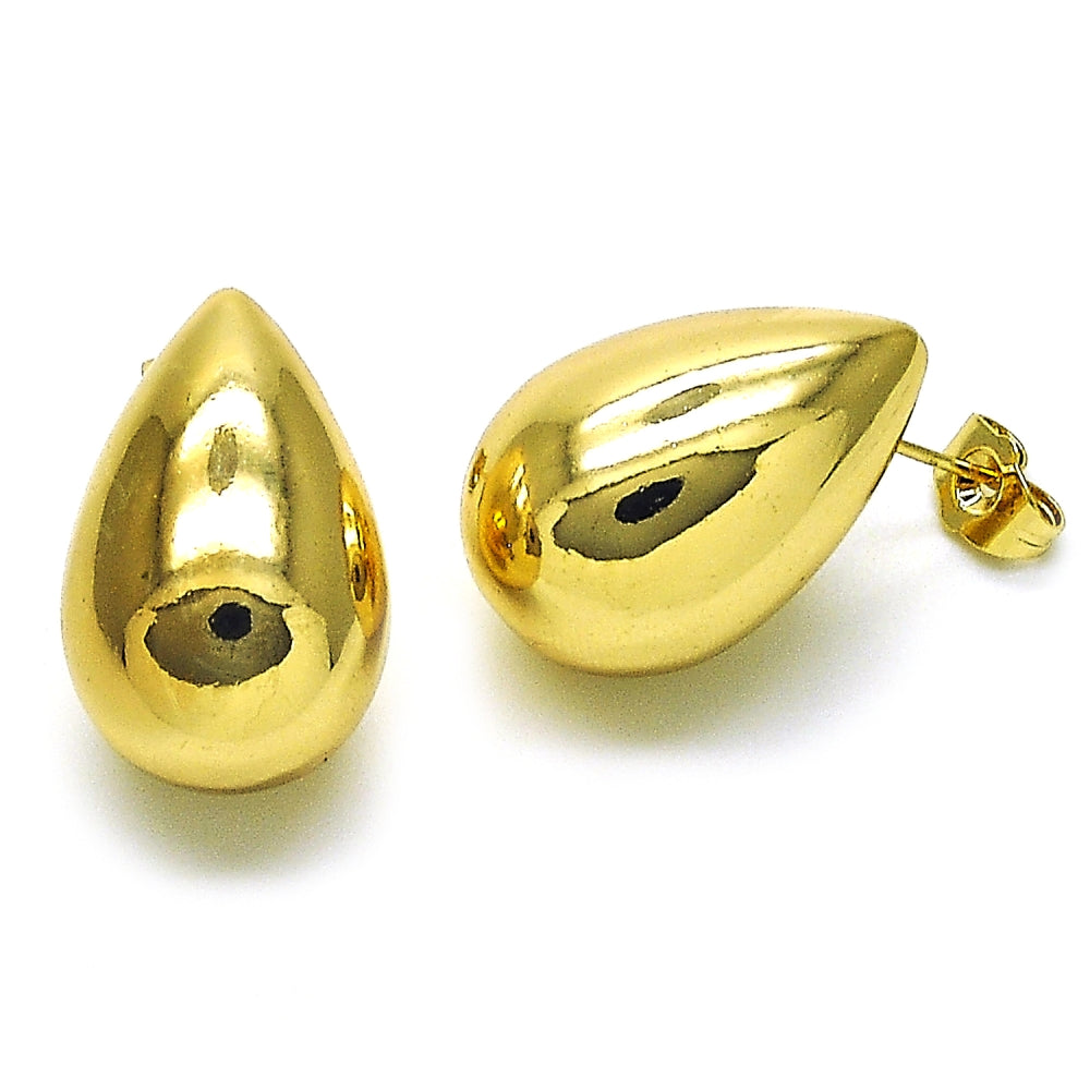 Oro Laminado Stud Earring, Gold Filled Style Teardrop and Hollow Design, Polished, Golden Finish