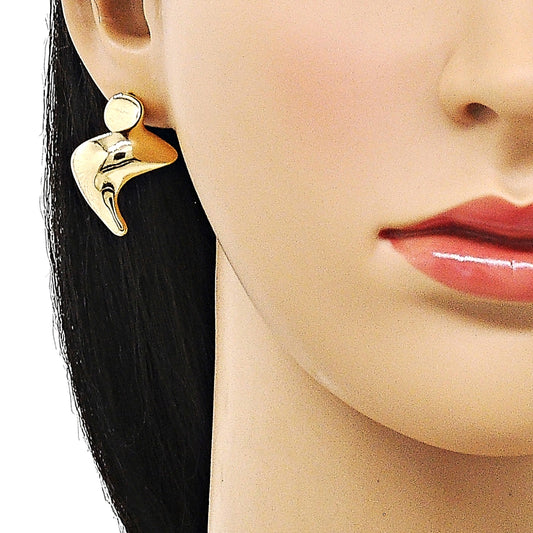 Oro Laminado Stud Earring, Gold Filled Style Polished, Golden Finish