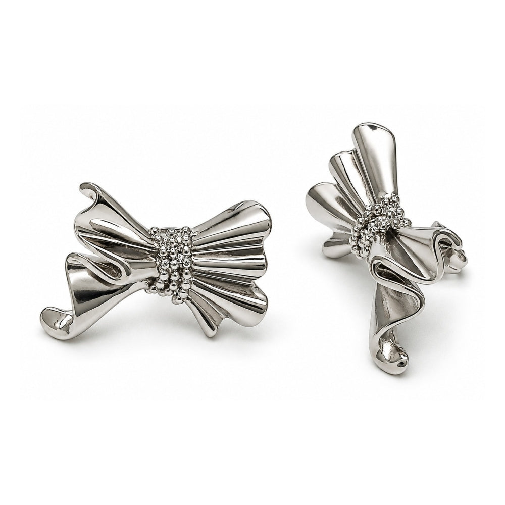 White Gold Filled Stud Earring, Bow Design, Polished, Rhodium Finish