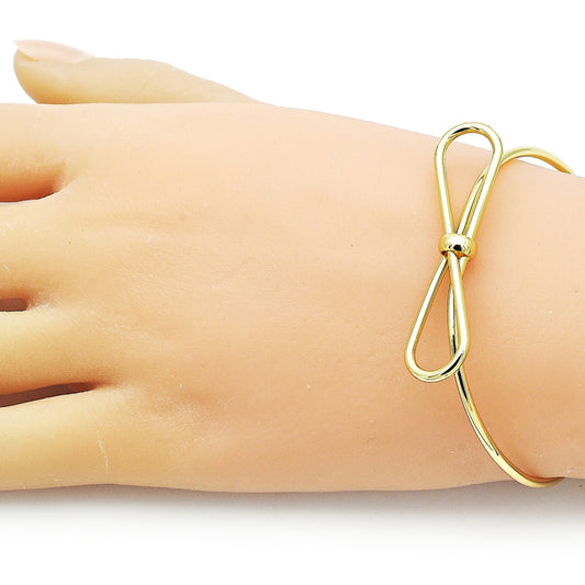 Oro Laminado Individual Bangle, Gold Filled Style Bow Design, Polished, Golden Finish