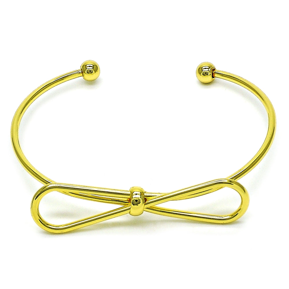 Oro Laminado Individual Bangle, Gold Filled Style Bow Design, Polished, Golden Finish